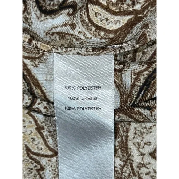 Chicos Women Brown Cream Paisley Tassel Tie Split Neck Blouse Top Size (3) XL - Picture 8 of 9